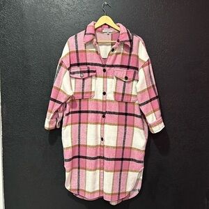 MISS SPARKLING Pink/White Plaid Shacket Jacket Size M